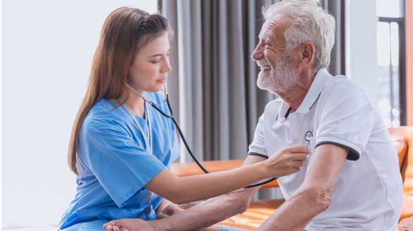 Senior man receiving preventative care from Village Medical provider for healthy aging